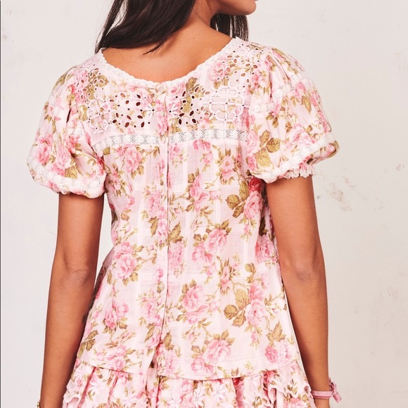 LoveShackFancy Concord Pink Floral Puff Sleeve Top - Picture 4 of 16
